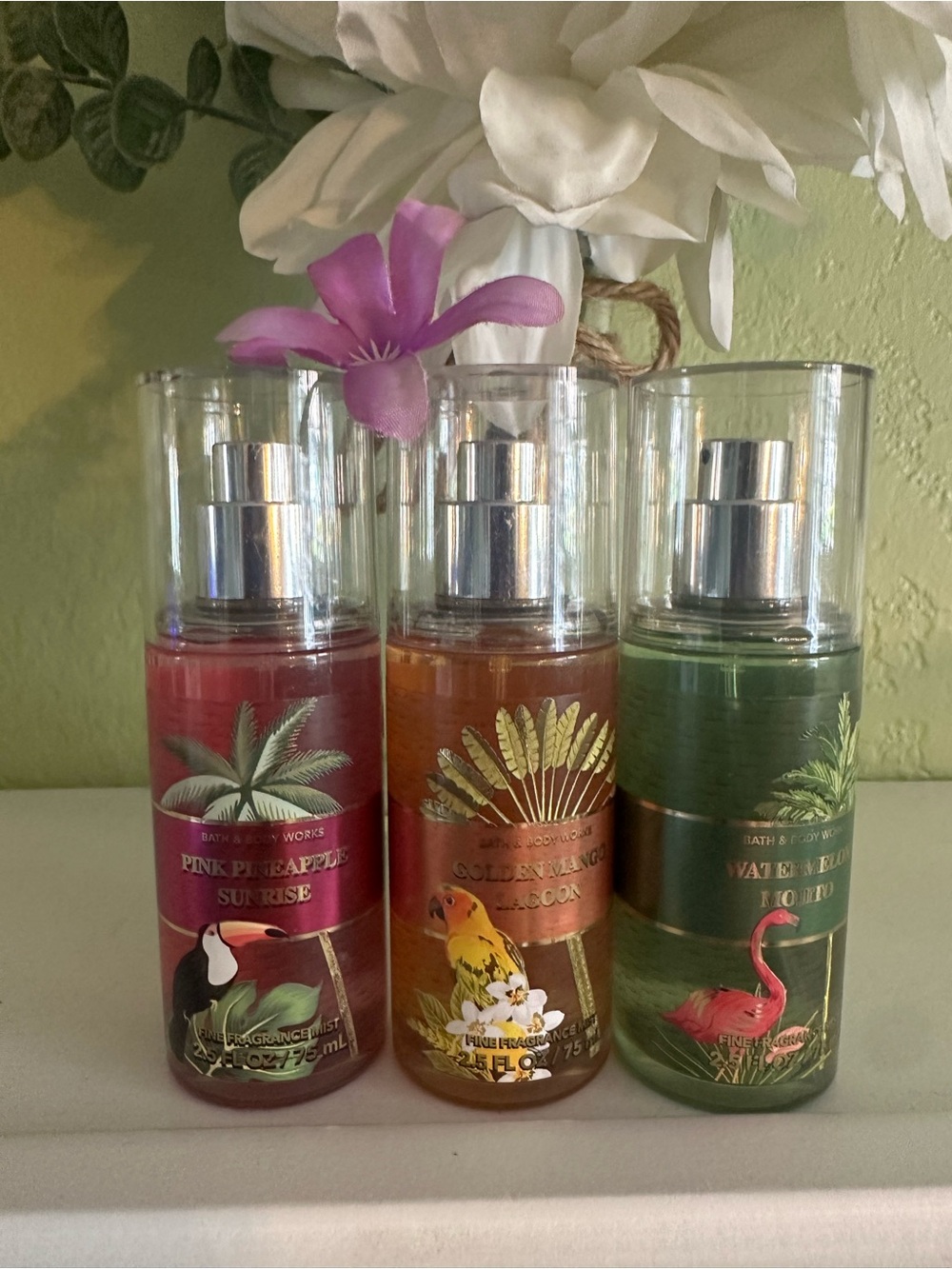 NEW BBW (3) PC HTF PURSE SIZE TROPICAL FRAGRENCE MIST